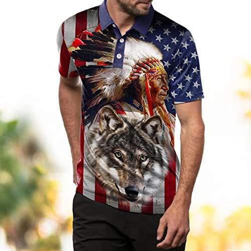 HDDK Camisetas Polo patrióticas para homens, American Flag Ethnic Indian Tees Tops Summer Summer Short Sleeve Casual Casual