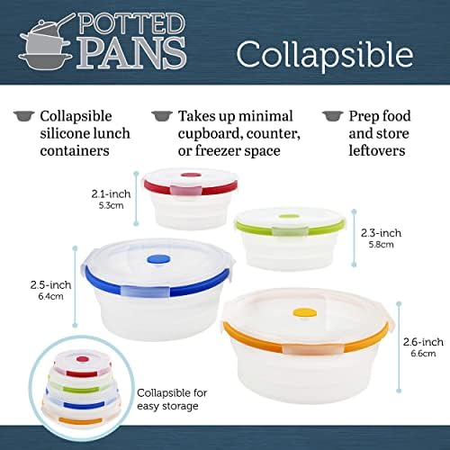 Pastinhas em vasos recipientes dobráveis ​​com tampas - 4pc Clear empilhável alimentos Silicone Storage recipientes com