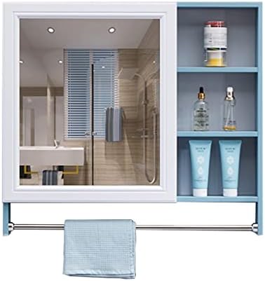 Armário de banheiro Nizame, unidade de armazenamento montada na parede, com portas de espelho e barra de toalha de aço inoxidável, armários de madeira à prova d'água, 60cm/70cm/80cm