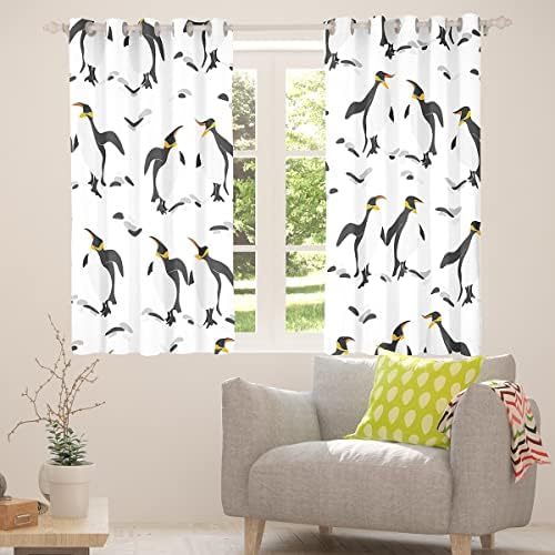 Cortinas de pinguins para crianças, tratamentos de janelas de animais antártica Cortes de janela de desenhos animados para meninos garotas de adultos quartos adultos, fofo painéis de cortina de janela selvagem 38 wx45 l, preto branco e cinza