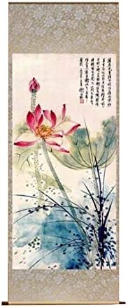 Zorilo Silk Scroll Pintura de palavras Pintura de palavras Oriental Decoralien Storehouse Chinese Lotus Pintura de flor Pintura de parede Pintura pendurada 45 x 140 cm, 02