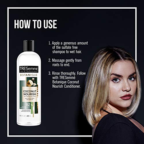 Shampoo de Tresemmé Botanique para coco seco e crescente de cabelo de coco nutrir 92% materiais naturais com desempenho profissional para cabelos secos 16 oz