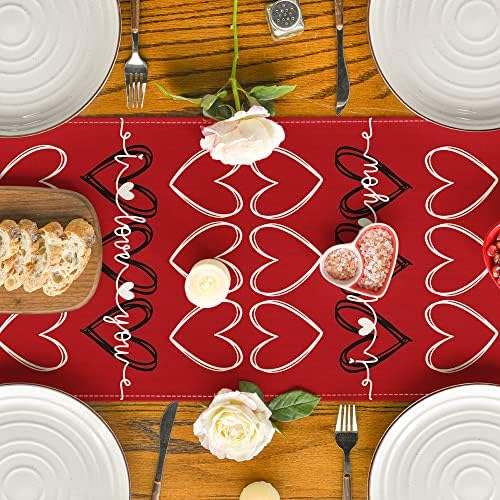 Modo ARTOID I Love You Hearts Red Nalentine's Day Table Runner, Anniversary Holiday Kitchen Dining Table Decoration for Home