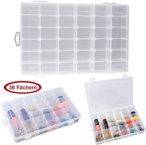 YATER WE ORNAMENTOS Caixa de organizador de jóias de contêiner de armazenamento para armazenamento de brincos, 36 grades Caixa de organizador de plástico transparente com divisores ajustáveis, 0,8x6.9x1.8innch Jewelry Storage Box