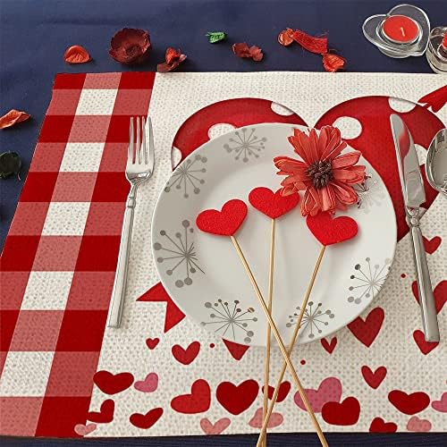Arkeny Dia dos Namorados do Dia dos Namorados Corais florais vermelhos Gnomos Placemats Conjunto de 4 decoração interna para mesa de