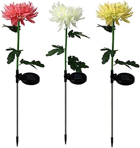 IULJH 2PCS LED Solar Light Artificial Chrysanthemum Simulation Flower Flor Outdoor Garden Lawn Stakes