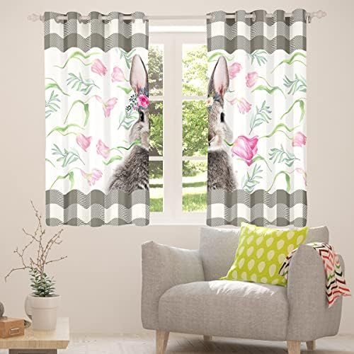 Cortinas de blackout de coelho cinza Branco branco búfalo grade xadrez cortinas e cortinas decorações de páscoa, cortinas de janela