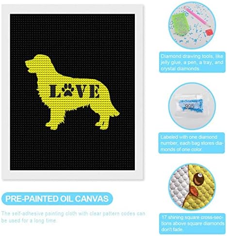 Golden Retriever Love Dog Paw Kits de pintura de diamante personalizada Posga de arte por números para decoração de parede em casa