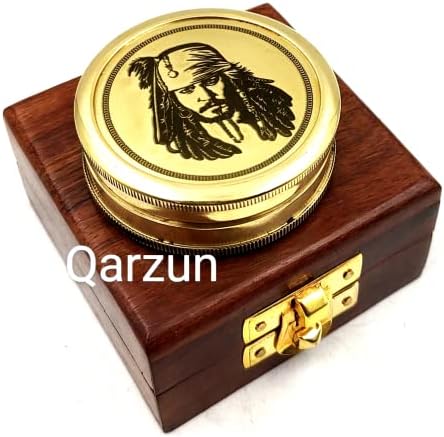 Capitão de Qarzun Jack Sparrow Brass Compass com caixa de madeira para os amantes dos piratas