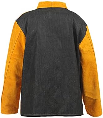Jaqueta de solda de couro, avental de solda para serviço pesado com manga, jaqueta resistente a calor e chama, costas com pano de algodão