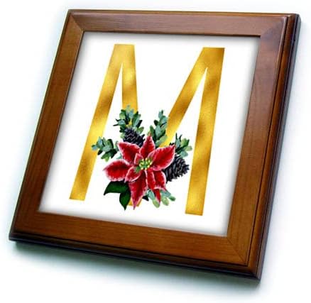 Imagem floral de Natal de 3drose do monograma de ouro M - telhas emolduradas