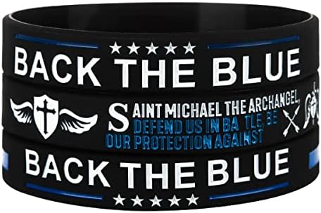 Sainstone Back The Blue St Michael O Arcanjo Oração com Linha Americana de Linha Americana Bracelets de Silicone, Patrono