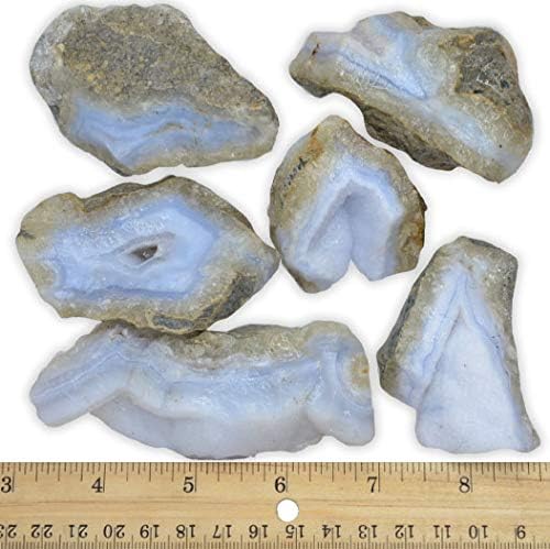 Materiais Hypnotic Gems: 1 lb Bulk Rough Rough Glacial Blue Lace Agate Stones da Namíbia - Cristais naturais crus e rochas para cabines,