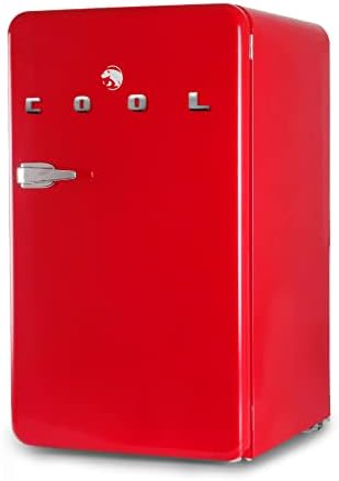 CCRR32HR CCRR32HR COMBRÁRIO 3.2 Cu. Freezer FT, geladeira de estilo vintage, com prateleiras de vidro deslizante e armazenamento alto de garrafas, geladeira retrô, vermelho