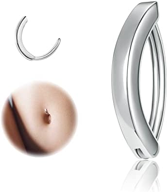 ZS 14G Clicker Belly Butrind Rings for Women, 925 Sterling Silver Belly Barbell Piercing reverso Curvido Jóias de barragem
