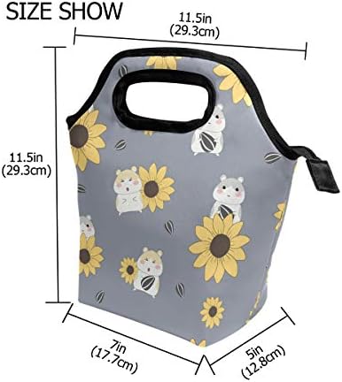 Lunch saco senya hamster fofo e girassol em neoprene impressa Tote reutilizável isolável gourmet lancheira Organizador de contêiner piquenique para homens, mulheres, adultos, crianças, meninas, meninos