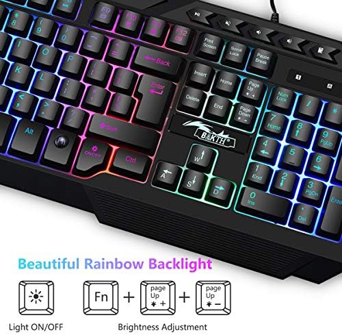 Bakth LED de múltiplas cores LED Rainbow Litra de teclado com retenção de retroilumos e combinação de mouse, teclado de computador