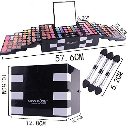 Maquiagem profissional 144 Cores Eyeshadow Blush Powebrow Powder Kit com estojo clássico em preto e branco - ideal para uso profissional e diário