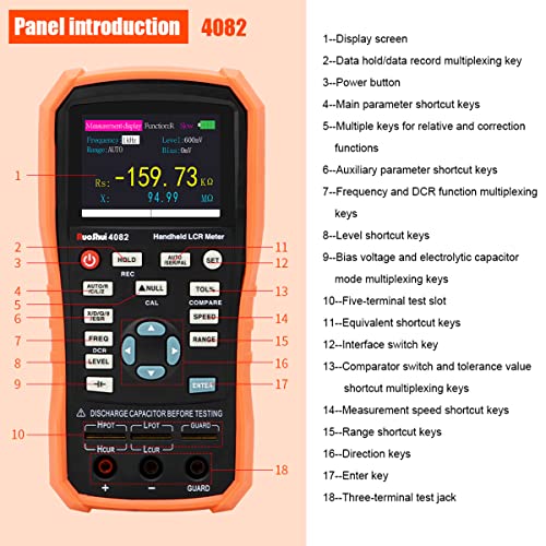 Ruoshui Handheld 100Hz ~ 100kHz Digital LCR Medidor portátil Testador de resistência à indutância de capacitância