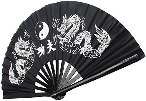 jiaoguo chinês kung fu tai chi oito trigrrams dragão duplo dragão bambu fã de estrutura da estrutura preto