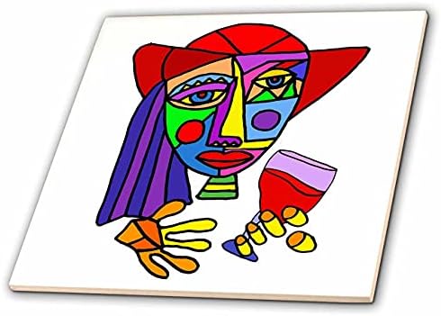 3drose engraçada mulher colorida bebendo vinhos cubismo arte - telhas