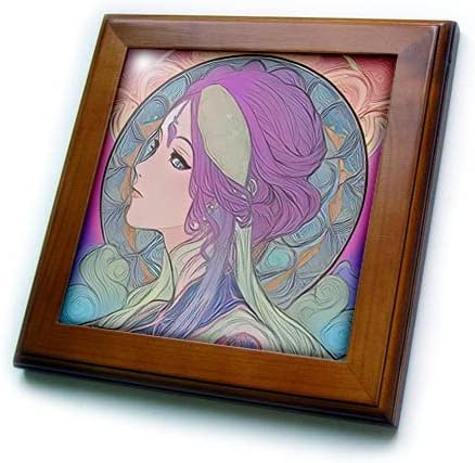 3drose Art Nouveau Mulher. Retrato de uma princesa de fada vintage, roxa. - ladrilhos emoldurados