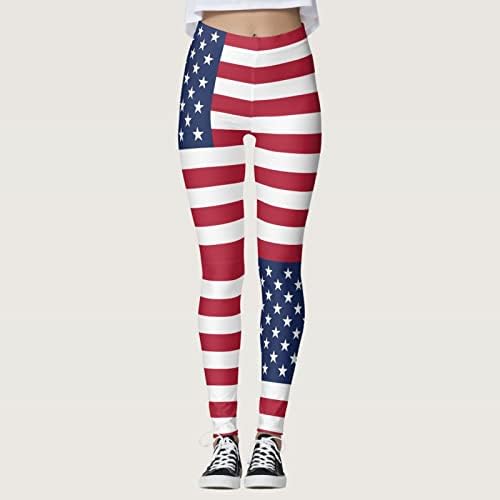 4 de julho Alta de cintura de cintura para mulheres American Flag Yoga Leggings Leggings Ultra mole escova as calças de ginástica