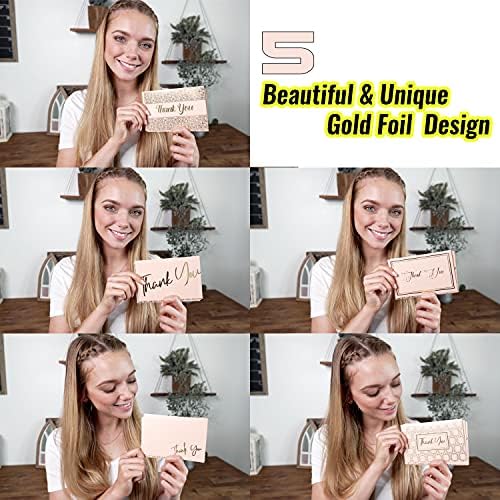 Cartões de agradecimento de pacote semper 100 com envelopes - todo o enfeite de ouro brilhante, 5 design de 5, tamanho de foto