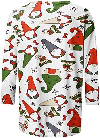 Camisetas de impressão de Natal fofas femininas T 3/4 de manga longa camisetas gráficas casuais camisa floral blusa de
