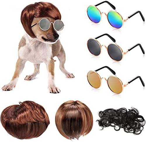 Mtlee 6 peças perucas para cães cães engraçados peruca retrô redond redond sunglasses cã cosplay figus