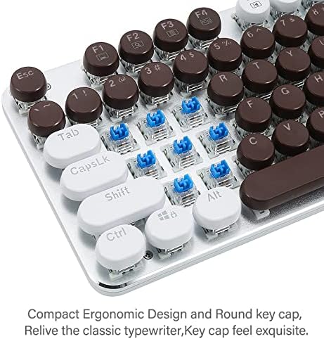 Teclado mecânico do estilo da máquina de escrever Deaneek 87 key retro punk redonda keycap led lit de retroiluminamento de teclados de jogos com fio USB com retroiluminação de LED brancos e redondos -calçados redondos para Windows/Mac/Pc