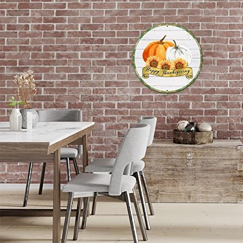 Placa de lata de metal redonda Placa Feliz Ação de Graças Pumpkins Autumn Wreath Sign Metal Poster Funny Wall Bar sinal para o escritório