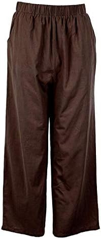 Calça de linho de algodão casual feminina calça folgada cintura elástica Relax Fit Lanters Troushers Wide perna as calças folgadas