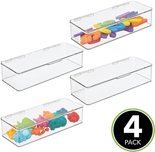 Mdesign Plástico Playroom and Gaming Storage Organizer Box Recipadores com tampa articulada para prateleiras ou cubos, mantém pequenos