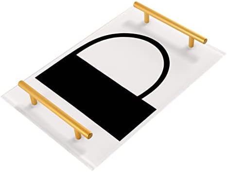 Bandeja de banheiro de acrílico de Dallonan, letras pretas retangulares P bandejas decorativas com alças douradas para comida de cozinha Organizador de escritório de cômodas de cômodas com cômodas