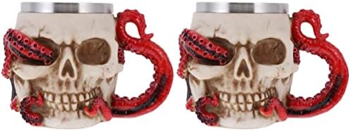 Cabilock 2pcs Armazenamento Octopus Scary Halloween Skull Steel Beer inquebrável Bebendo os copos da moda enfrentam presentes