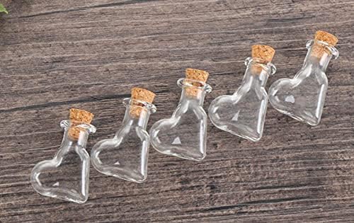 Pequenos mini garrafas de frascos de vidro minúsculo com rolhas de cortiça garrafas de malha de coração garrafas de vidro transparente garrafas minúsculas para joias de festas, fazendo arte alterada em miniatura, 100 pacote