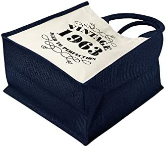 Presentes de bolsa de 60 anos para mulheres - bolsas de juta de algodão reutilizável para fazer compras - vintage 1963 - azul