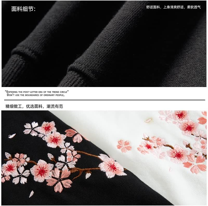 Boretim de cerejeira de cerejeira bordado moletons harajuku streetwear jaquetas pretas women pullovers sweathirts