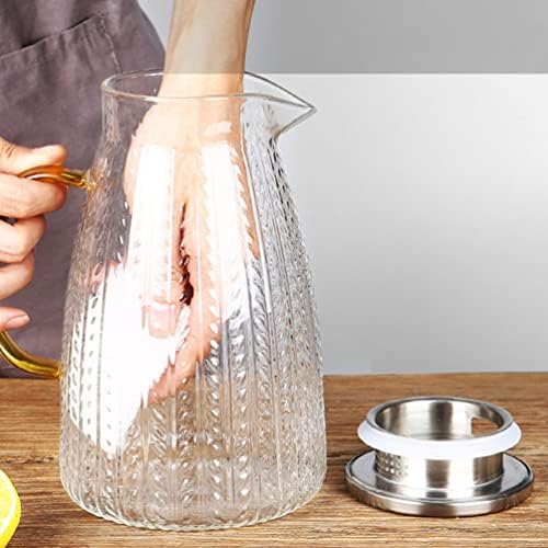 Garrafas de água transparentes de Yarnow jarra com tampa, jarra de água transparente com tampa, jarra de água com tampa removível e alça larga para uma bebida de chá gelada de limonada (vidro de 7,1 x 4,7 polegadas