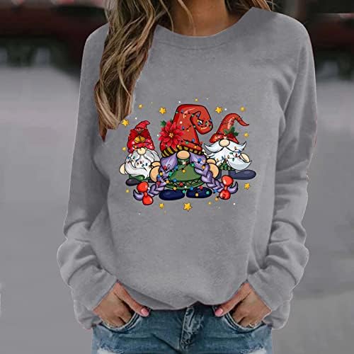 Christmas fofas de moletons gráficos para mulheres casuais soltas de manga comprida Pullovers pescoço de lã de lã de grandes dimensões