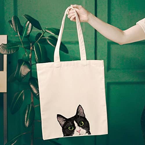 Saco de sacola de lona reutilizável para mulheres para mulheres meninas, bolsa de compras, bolsa de ombro escolar, sacola de viagem, gato de cachorro animal