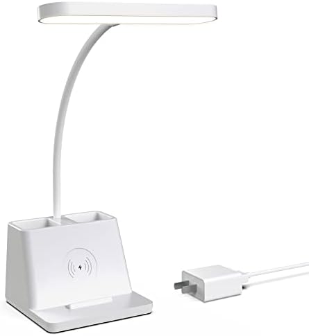Lâmpada de mesa pequena tapwak com carregador sem fio, lâmpada de mesa branca pescoço de pesco