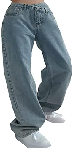 Miashui plus size roupas femininas cruzadas cruzadas altas jeans largo botão de bolso calça calças calças de perna larga