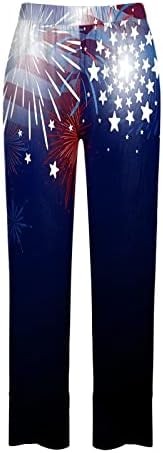 Wocachi Harem Sortpante para mulheres, calça de linho feminino American Flag Impresso Certo Coloque as calças de praia