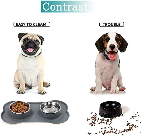 Tigelas de cachorro, comida de gato e tigelas de água aço inoxidável, tigelas de alimentação de animais duplas sem derramamento de