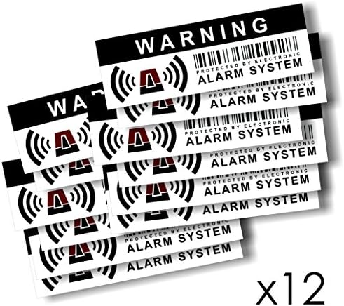 12 x adesivos de aviso de alarme de segurança - para uso interno e externo - proteção para casa, carro. - Proférico - Tamanho: 4,1 x 1,4 in - Aviso - Protegido pelo sistema de alarme eletrônico