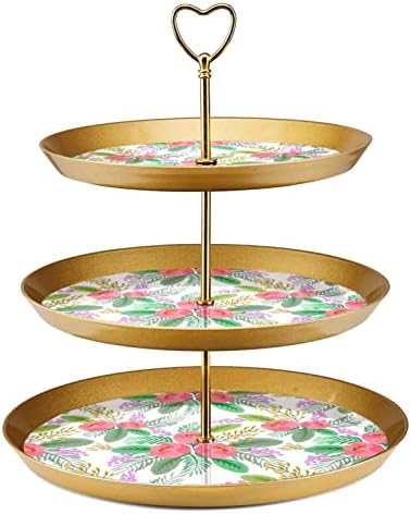 Cupcake de 3 camadas Stand rosa Florals Party Food Server Display Stand Fruit Plate Decorating para casamento, evento, aniversário
