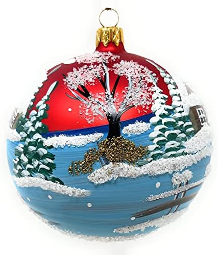 Galeria polonesa Ornamento de Natal, casa de inverno, bola de vidro soprado de 5 polegadas