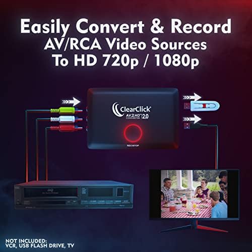 ClearClick AV para HD Converter & Recorder 2.0 - Av RCA para o adaptador HDMI para converter e gravar vídeo - para videocasse